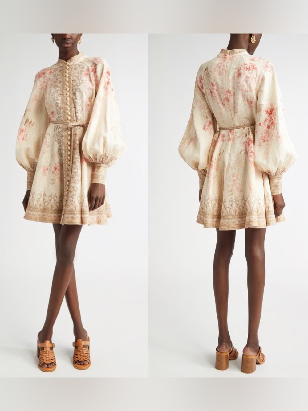 NWT Zimmermann Tropical Flower Long Sleeve Linen Dress w/ Belt 0 US4